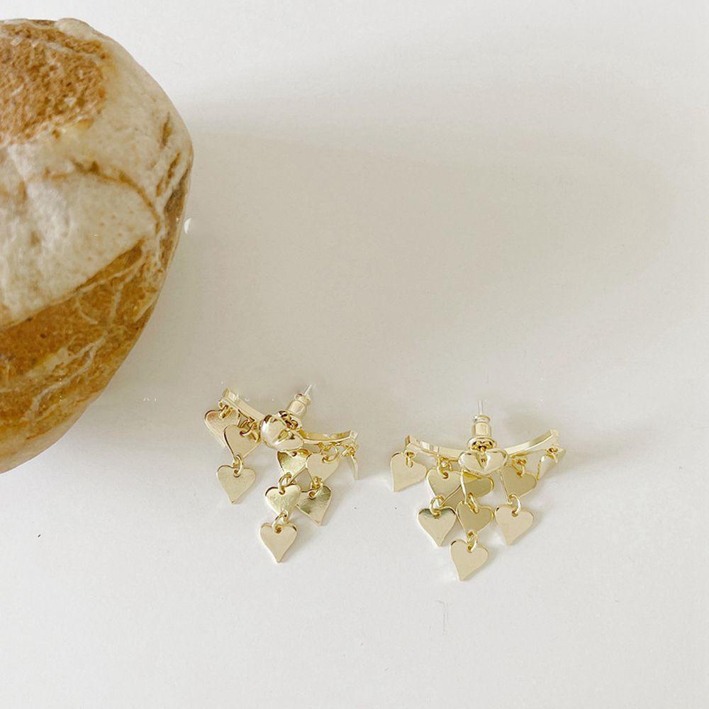 Hoa Tai Dáng Dài Hình Trái Tim Phối Tua Rua Phong Cách Hàn Quốc Thời Trang Cho Nữ