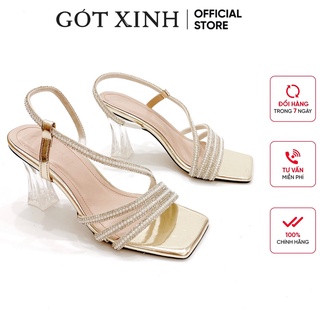 Giày Cao Gót Gót Xinh GX301 Mũi Vuông Quai Đính Đá Cao 5cm
