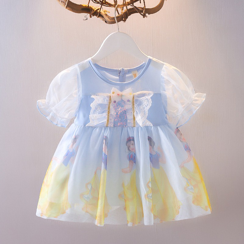 Đầm Công Chúa Tay Ngắn Phối Lưới Đính Nơ Thời Trang Mùa Hè Cho Bé Gái Se7en