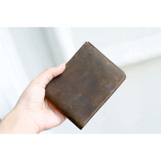 Ví da bò sáp 100% handmade simple ngang – nâu đất