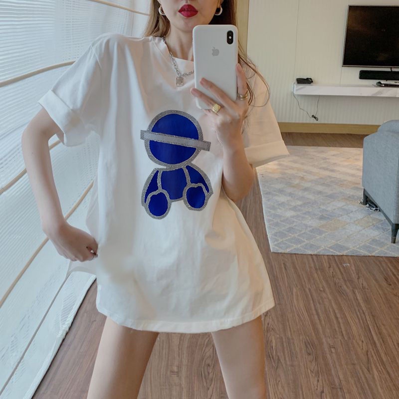 Áo Thun Cotton Tay Ngắn Dáng Rộng In Họa Tiết Trái Tim Xinh Xắn Dành Cho Nữ