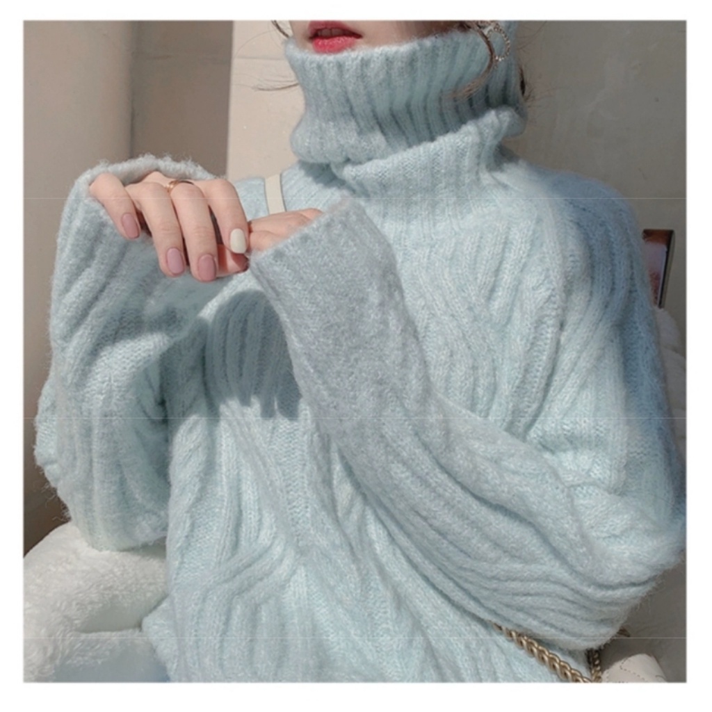 Áo Sweater Dệt Kim Cổ Lọ Dáng Rộng Mềm Mại Thời Trang Thu Đông Cho Nữ
