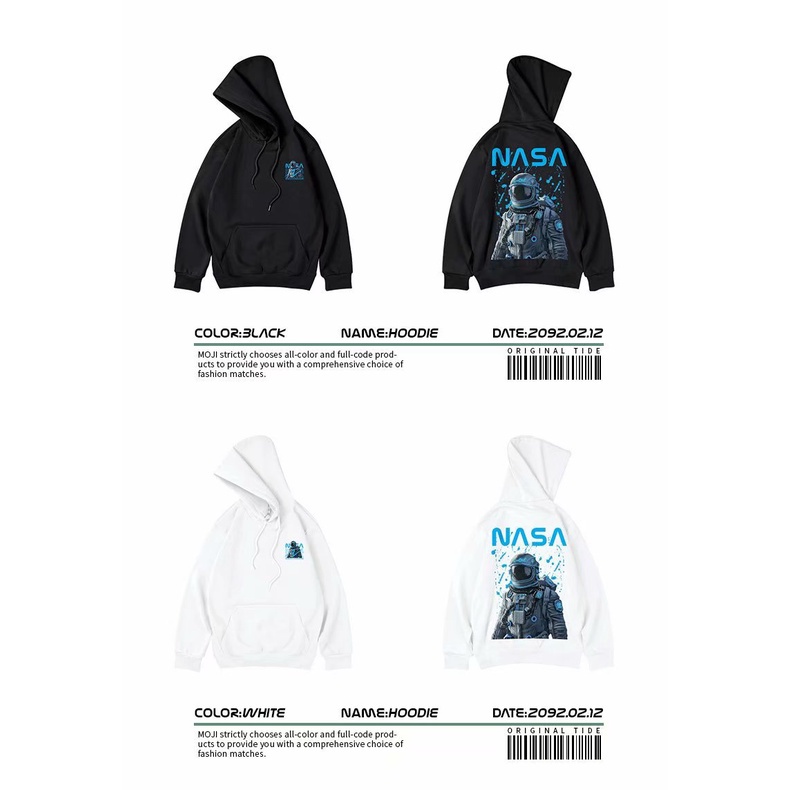 Áo hoodie mặc ngoài dáng rộng in họa tiết NASA phi hành gia size lớn M-5XL thời trang thu đông dành cho nam