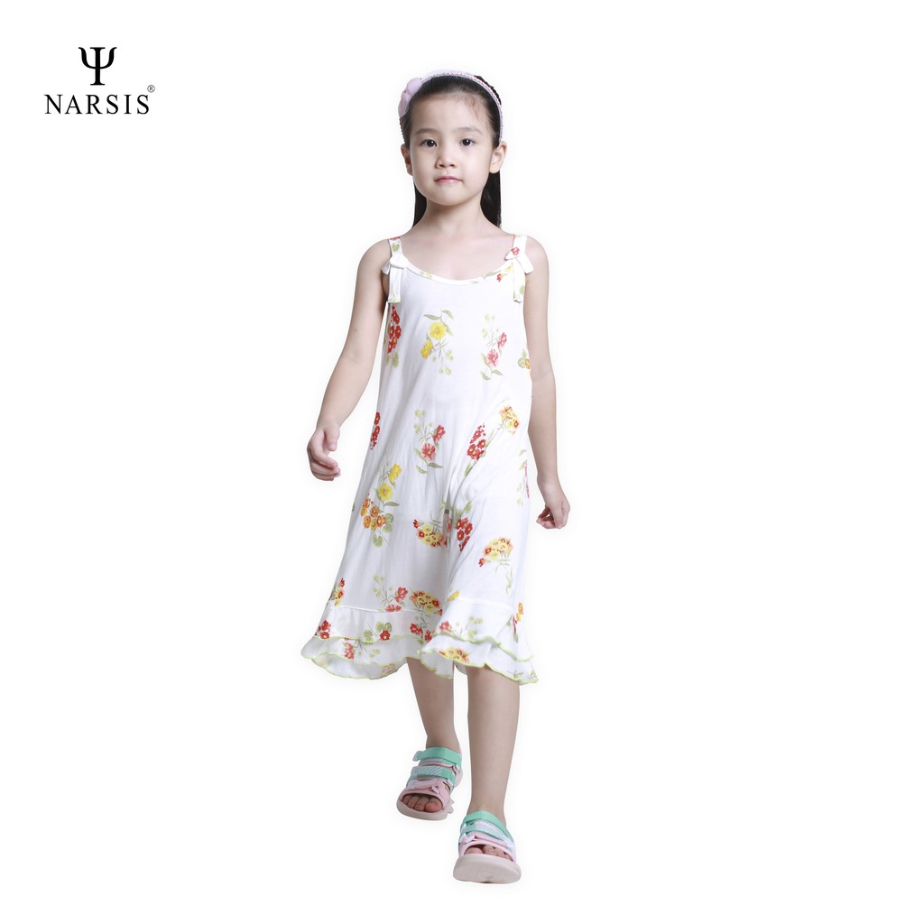 Váy bé gái Narsis KB0013 chất Cotton Rayon màu trắng ngà hoa dây