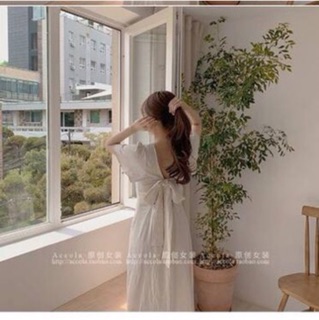Đầm cổ điển thắt nơ lưng Ulzzang
