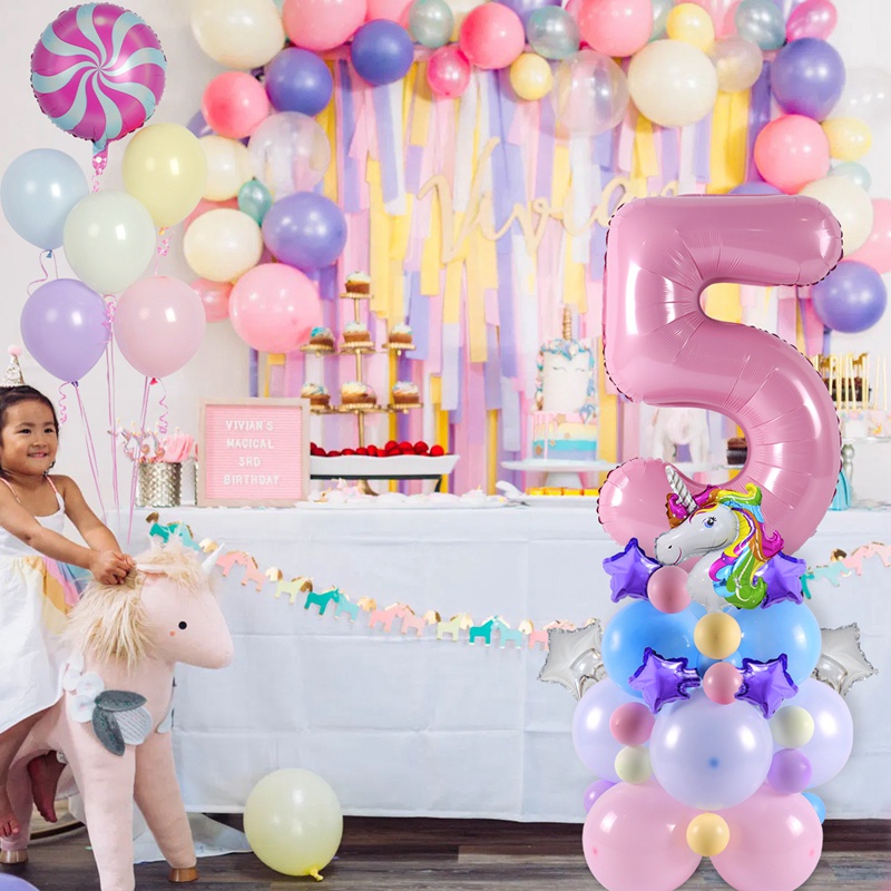 Set 55 Bong Bóng Cao Su 30 Inch Hình Kỳ Lân Trang Trí Tiệc Sinh Nhật Cho Bé