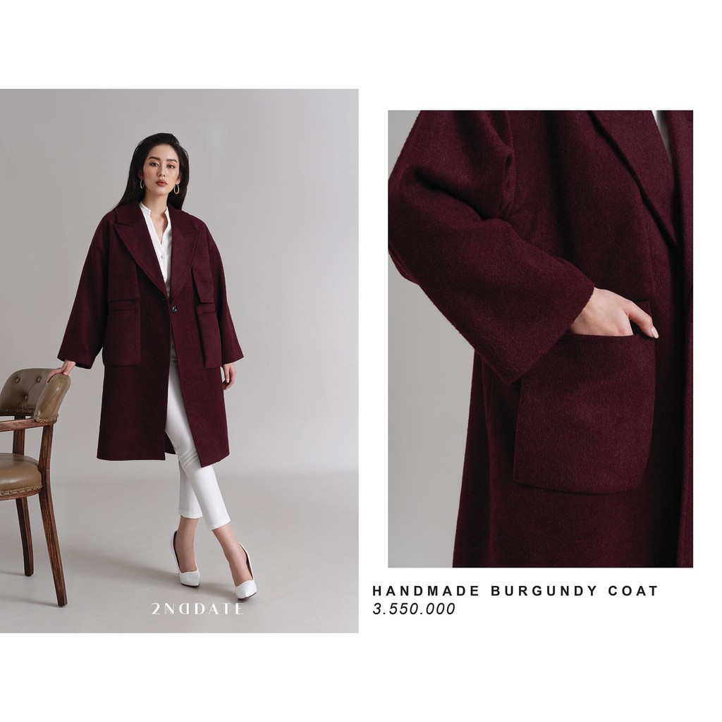 Áo khoác nữ dáng dài bigsize Burgundy 2NDDATE CO003BF