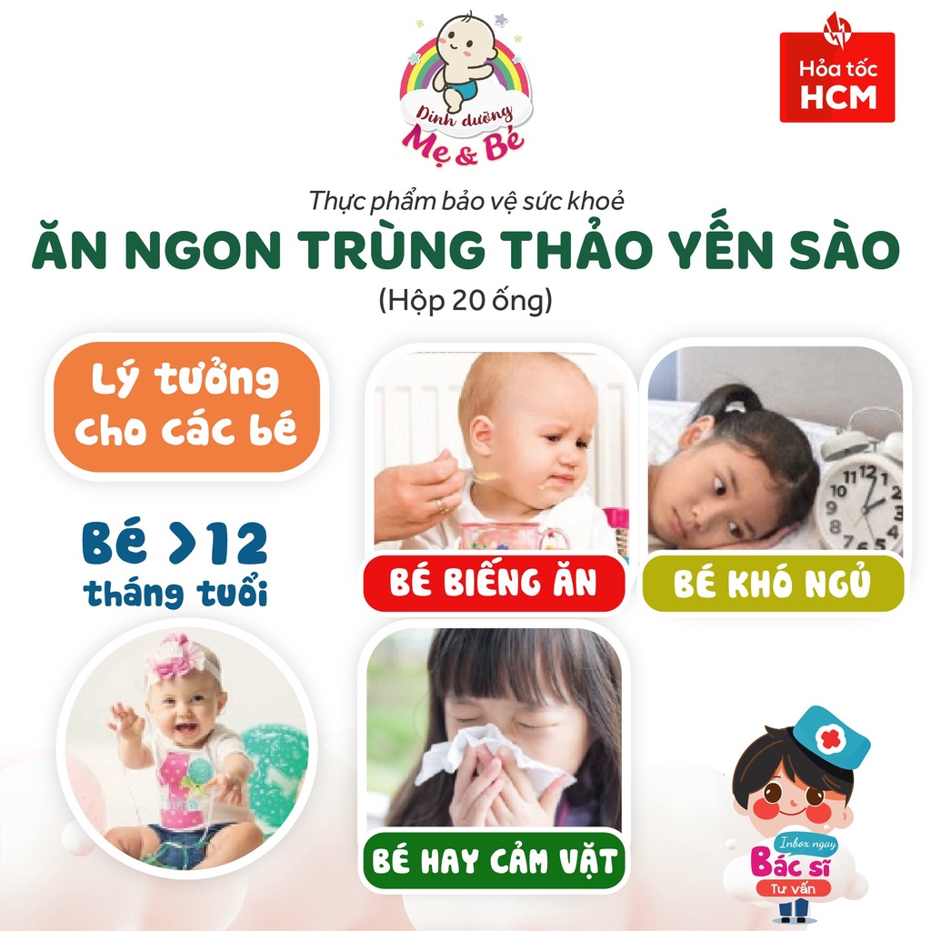 Siro ăn ngủ ngon, tăng đề kháng Trùng Thảo Yến Sào cho bé (Hộp 20 Ống)