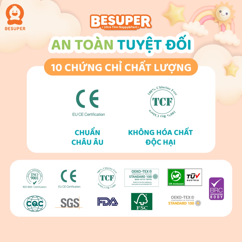 COMBO 2 Tã Quần Organic Besuper - Bỉm Dán Chuẩn Châu Âu Lõi Nén Mỏng Nhẹ - Cho Bé 3 Đến 25kg S-3XL
