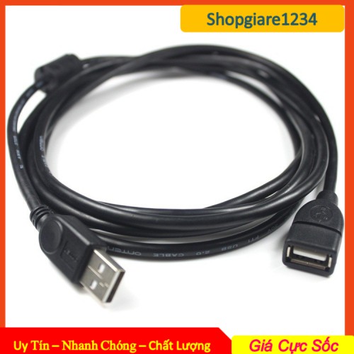 Cáp USB Nối Dài 1.5M/ 3M/ 5M Chống Nhiễu - Cổng USB 2.0 - Màu đen - Full Box, Bảo hành 1 Tháng