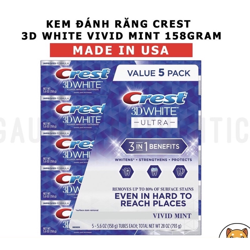 Kem đánh răng Crest 3D White Advanced Triple Whitening Hàng Mỹ 158gr