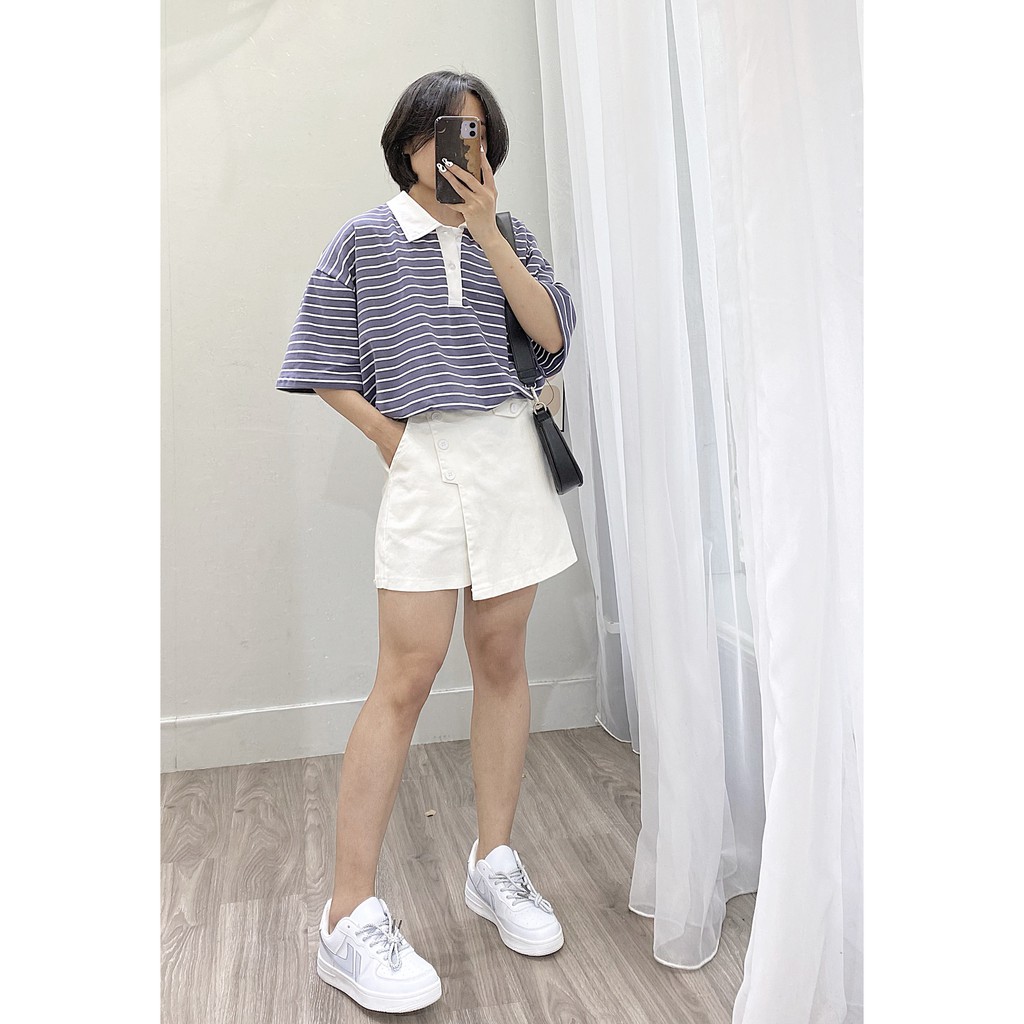 áo phông polo kẻ form rộng oversize