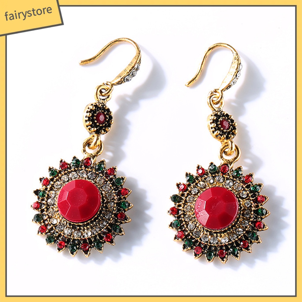 Bông Tai Phối Đá Ruby Giả Hình Hoa Hướng Dương