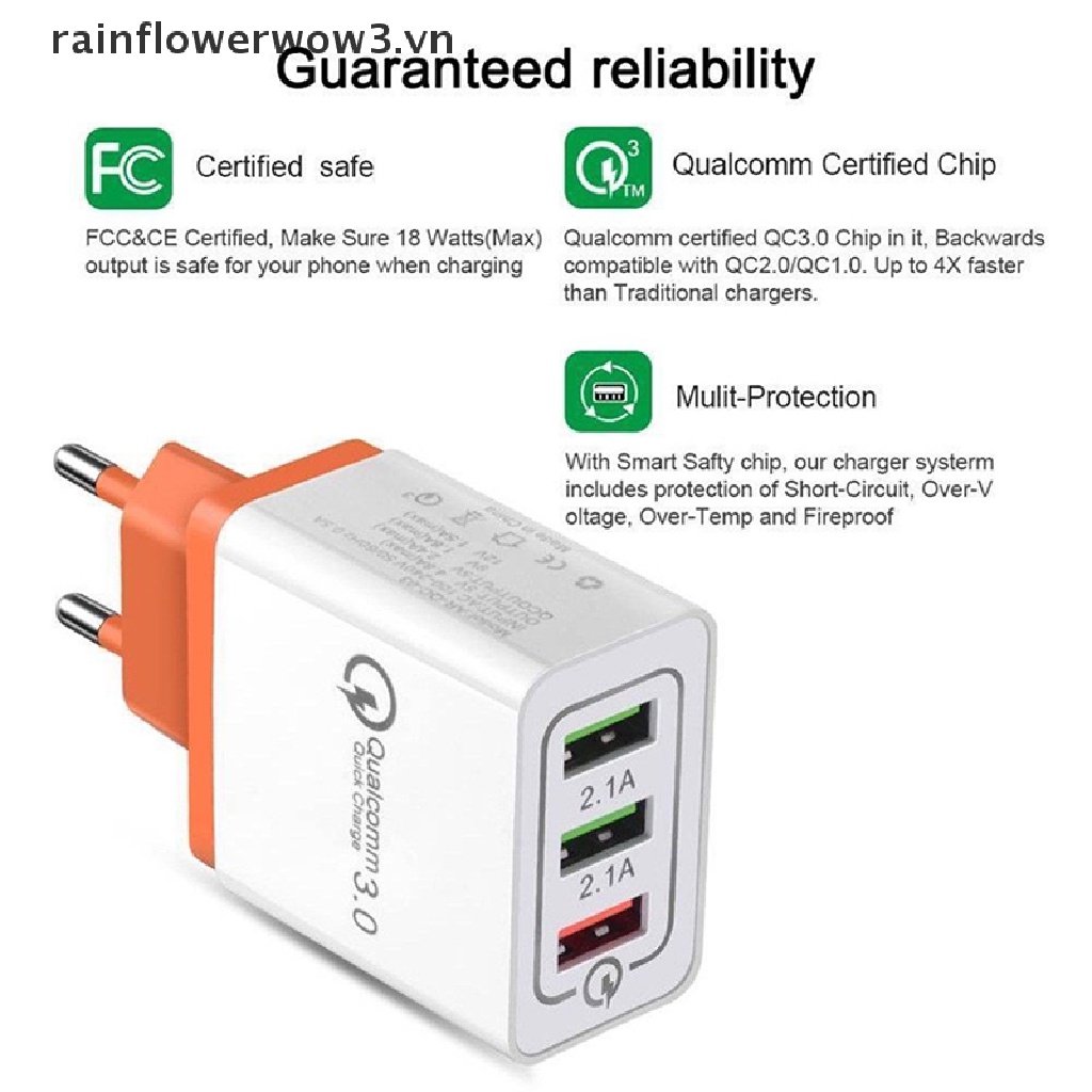 Cốc Sạc Nhanh 3 Cổng USB QC 3.0 30W 2018