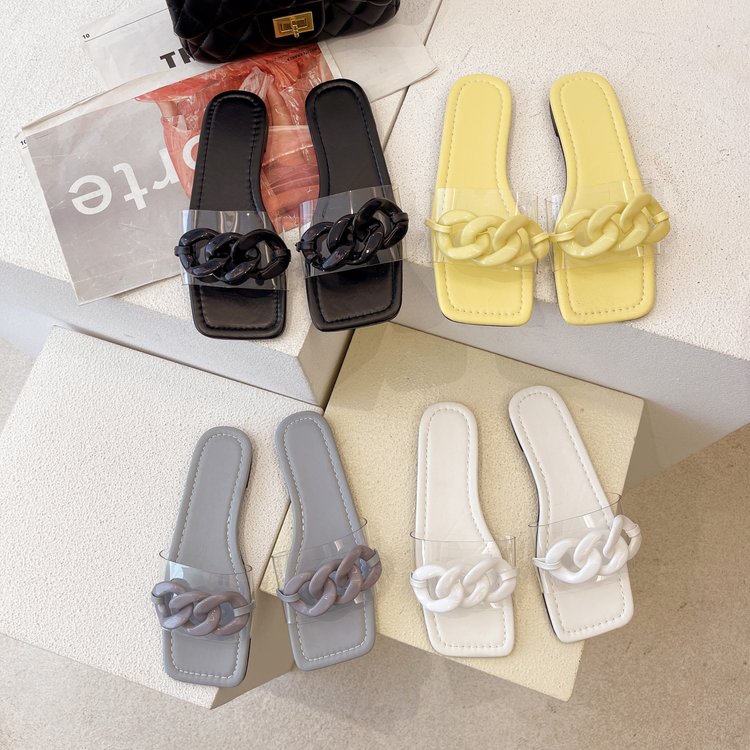 Ulzzang Fashion Chain Decoration Flat Slipper Sandals Women Shoes