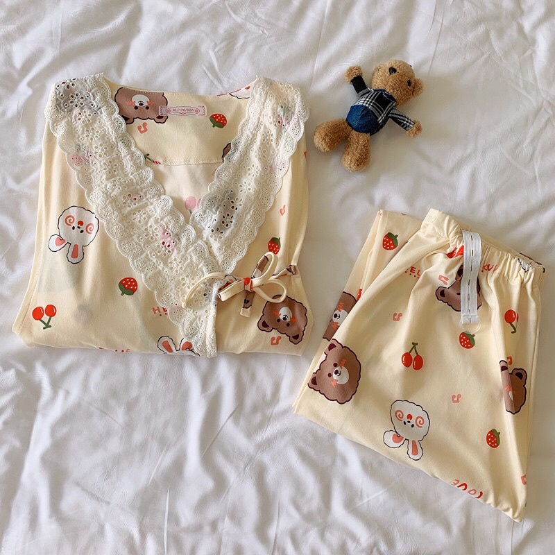 Shop Bầu Mẹ Mon - Đồ Bộ Bầu Đồ Bộ Mặc Nhà Sau Sinh Dài Tay Cho Con Bú Mẫu Yukata Cột Dây Thun Sữa Mềm Mịn Có BigSize