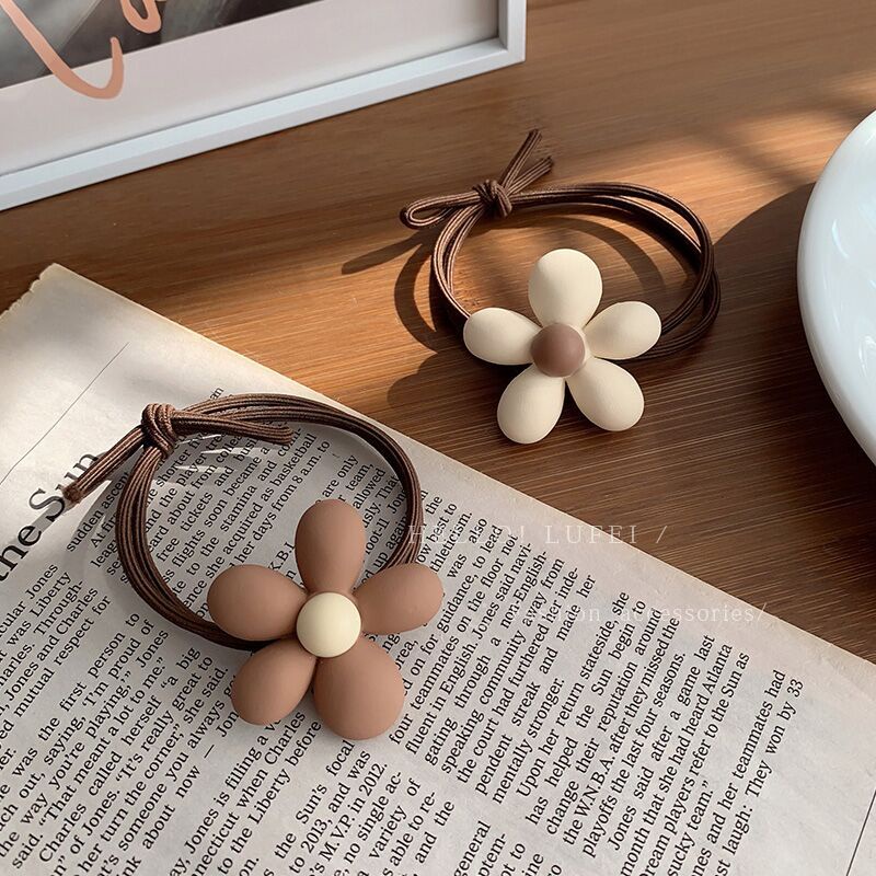 Dây Buộc Tóc Da Cao Su Hai Trong Một Đính Hoa Năm Cánh Phong Cách Hàn Quốc Cho Nữ