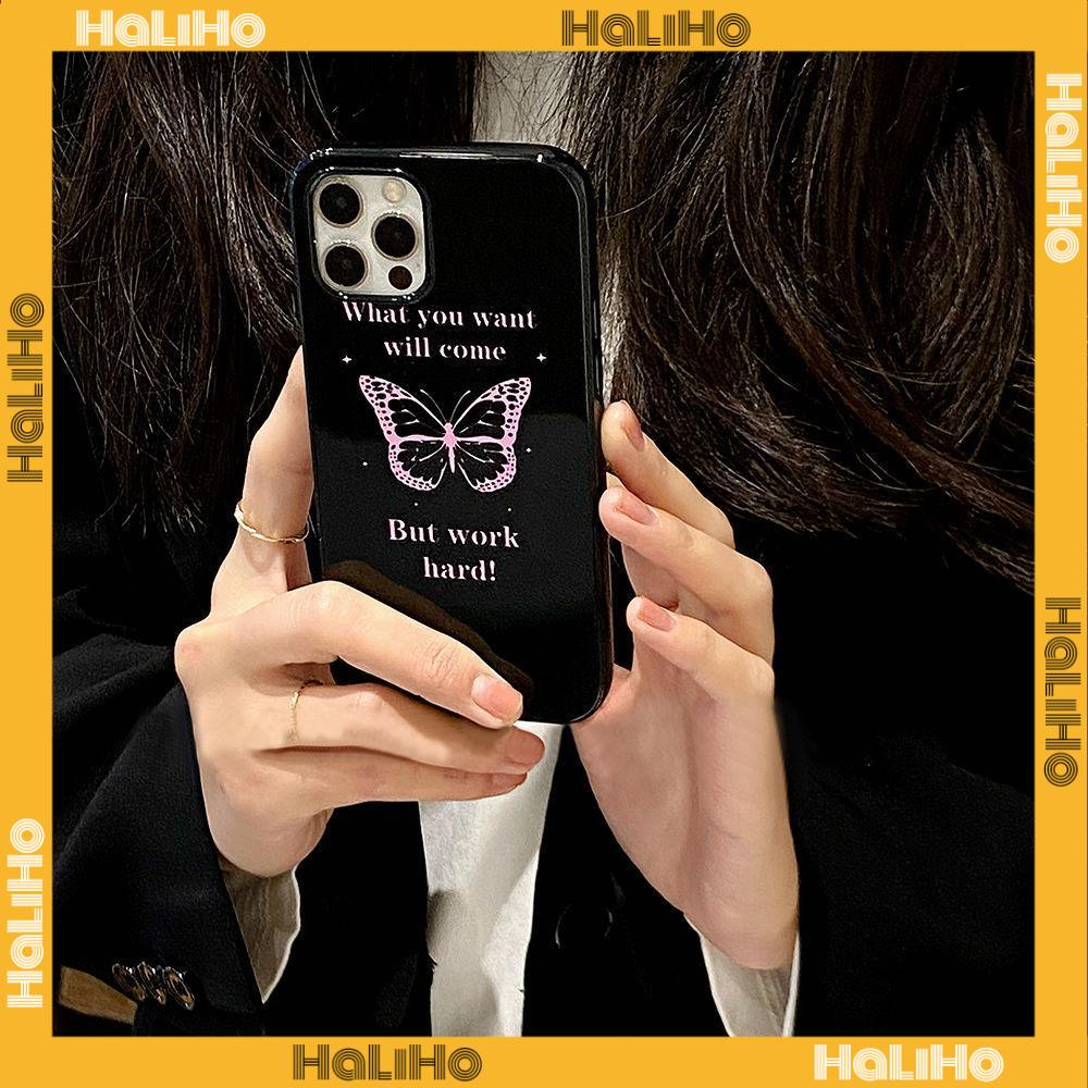 iPhone Case Silicone Soft Case Black TPU Glossy Big Hole Camera Protection Shockproof Pink Butterfly For iPhone 13 Pro Max iPhone 12 Pro Max iPhone 11 Pro Max iPhone 7Plus