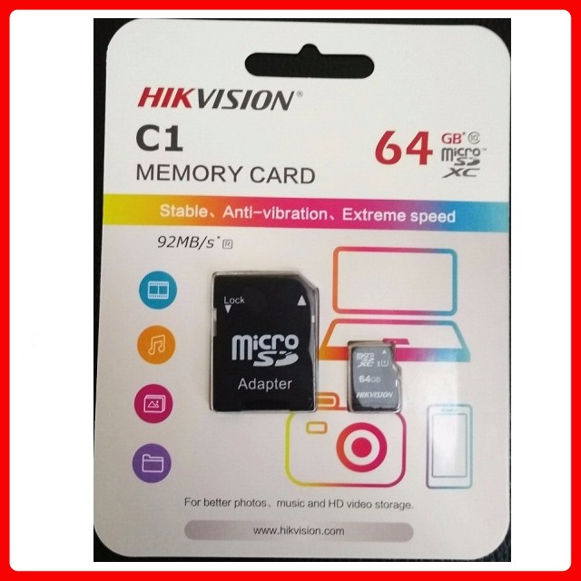 Thẻ Nhớ Hikvision 64GB C1 Class 10 Upto 92MB/s Chuyên Camera - Hàng Chính hãng Bảo Hành 5 năm