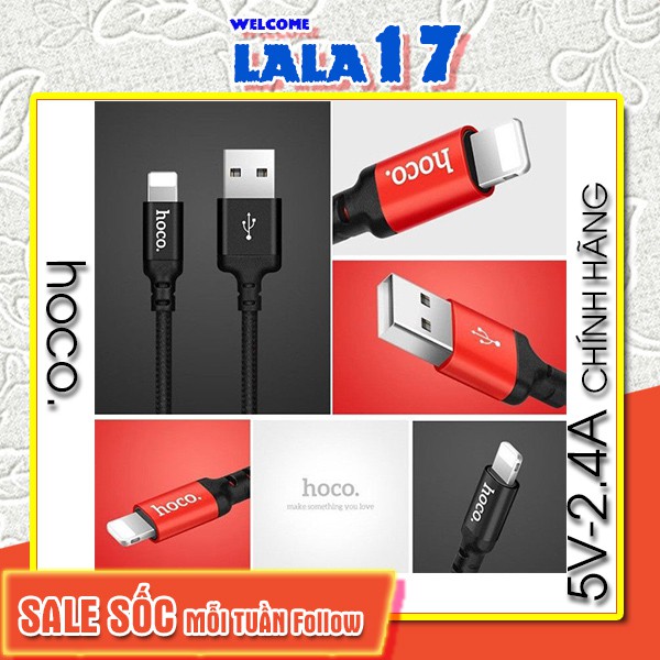 Dây cáp sạc bọc dù chính hãng hoco x14 iphone ipad ipod  1m 2m - Lala17