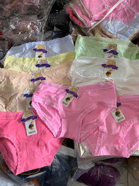 Quần lót cotton phối ren đùi lưng vừa size 40-55kg set 10 cái