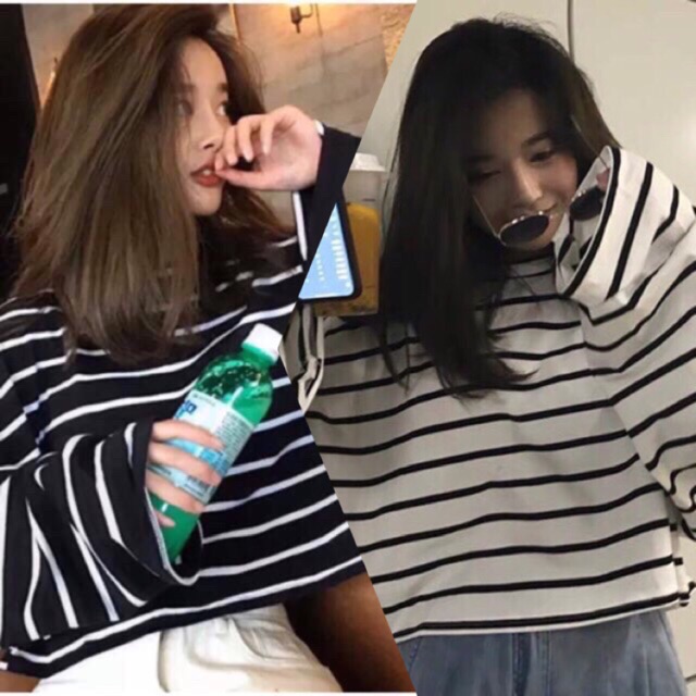 ❄️Áo Croptop Tay Dài Sọc Form Rộng
