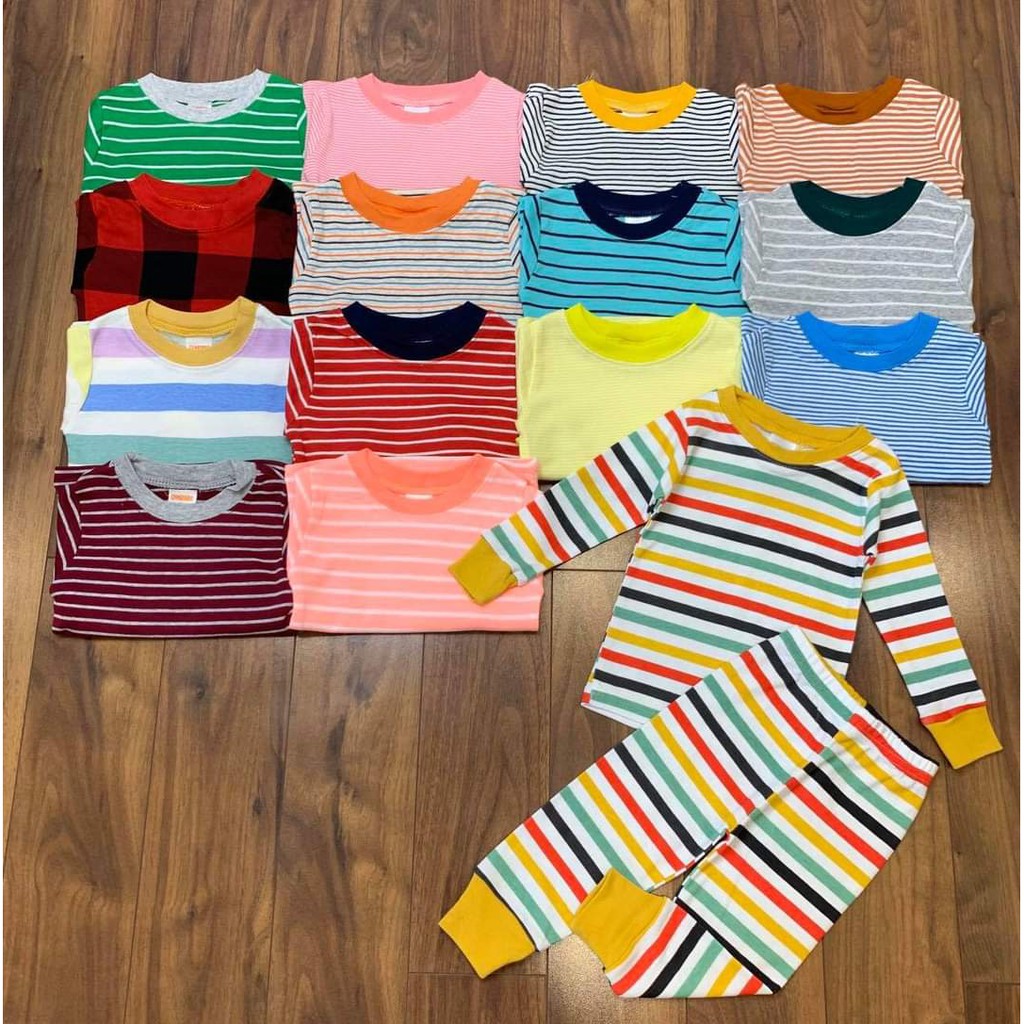 COMBO 02 Bộ Borip Gymboree thun Cotton mềm mịn Cổ tròn Kẻ ngang Dài tay cho bé trai bé gái Hàng loại 1 xuất Hàn