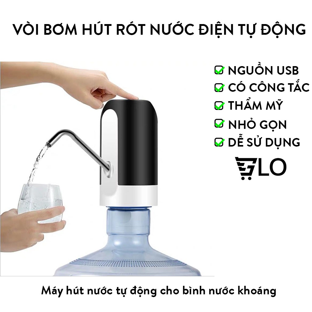 Vòi Bơm Hút Rót Nước Điện Tự Động Dùng Pin Sạc Kèm Dây Nguồn USB Cho Bình Nước Khoáng