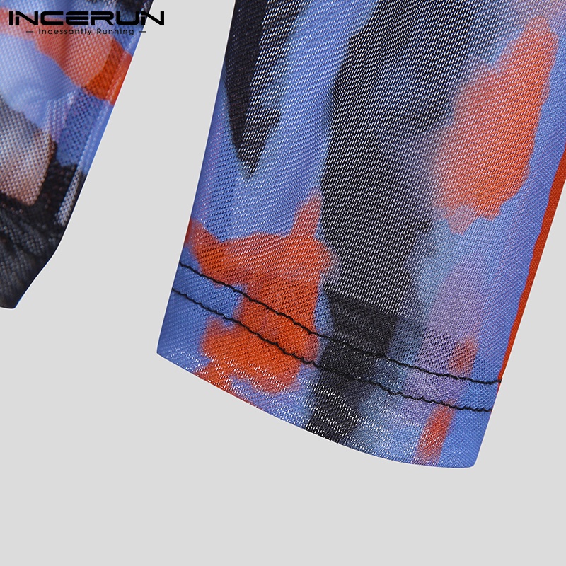 Áo kiểu INCERUN tay dài xuyên thấu thời trang cho nam