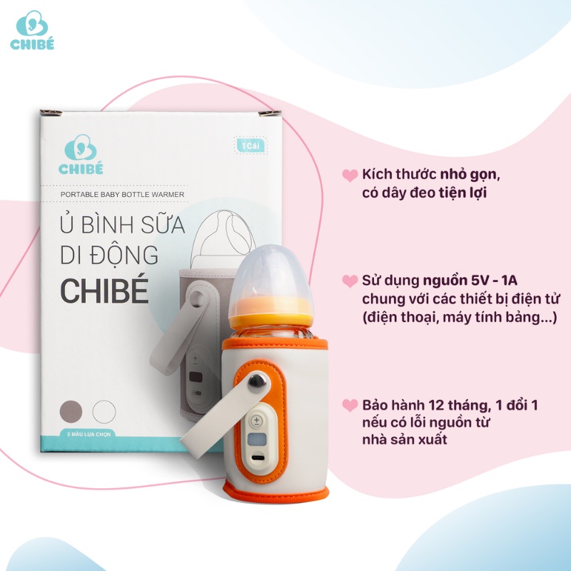 Bình ủ sữa di động cho bé CHIBE điều chỉnh 5 cấp độ nhiệt, chính hãng, bảo hành 12 tháng