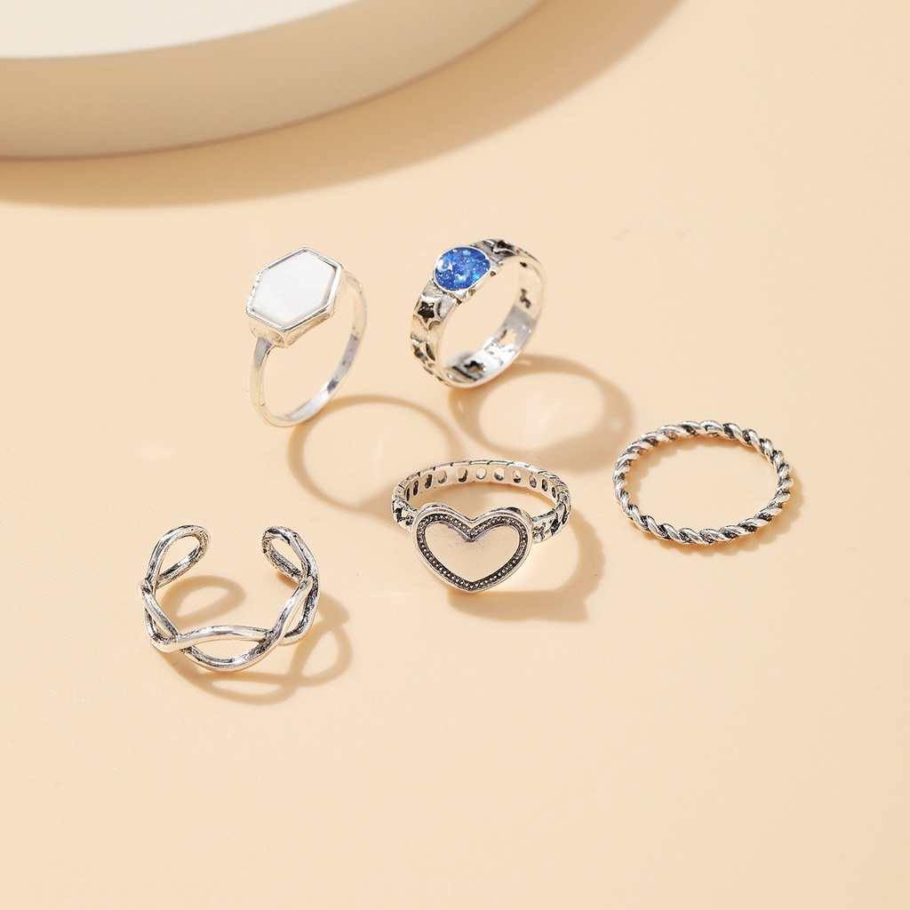 Set 5 nhẫn đeo ngón tay nhiều kiểu dáng phong cách vintage cổ điển