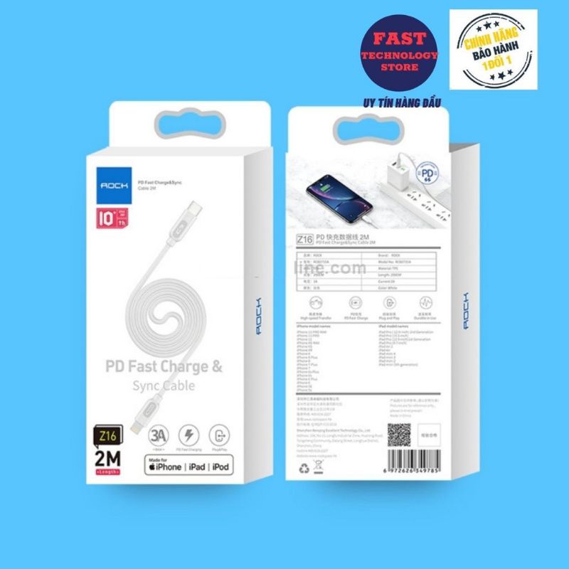 Cáp sạc nhanh Type C to lightning chính hãng Rock