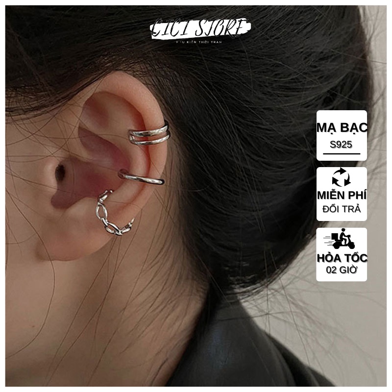 Set 3 Bông Tai Nữ Bạc 925 Không Cần Bấm Lỗ Retro Phong Cách Đơn Giản