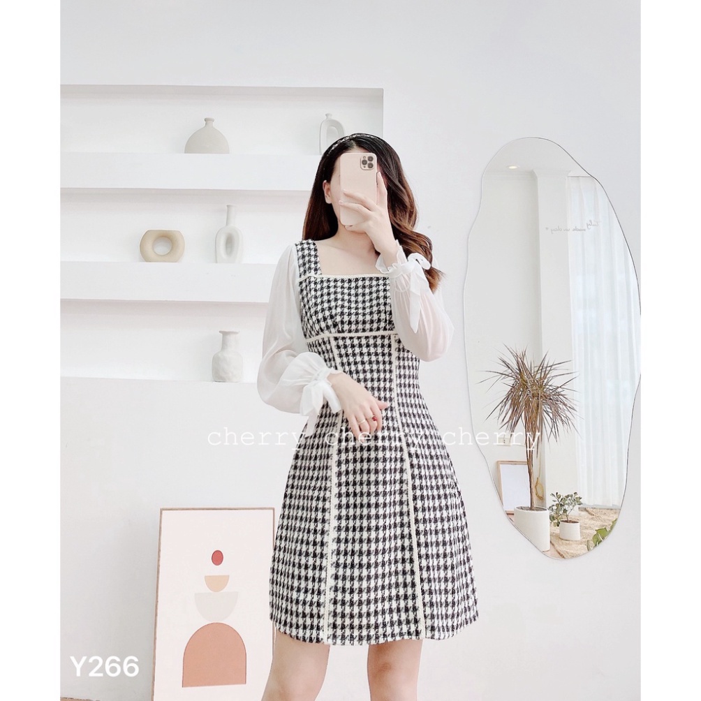 Váy dạ răng sói tay phối tơ Y266