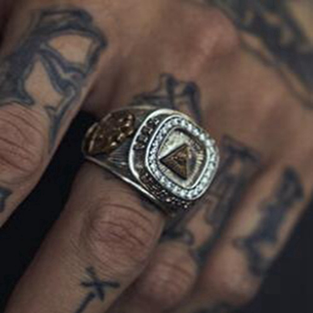 Retro Punk Pria Terukir Mata Allah Membuka Perhiasan Batu Cincin Pribadi Bersepeda CZ