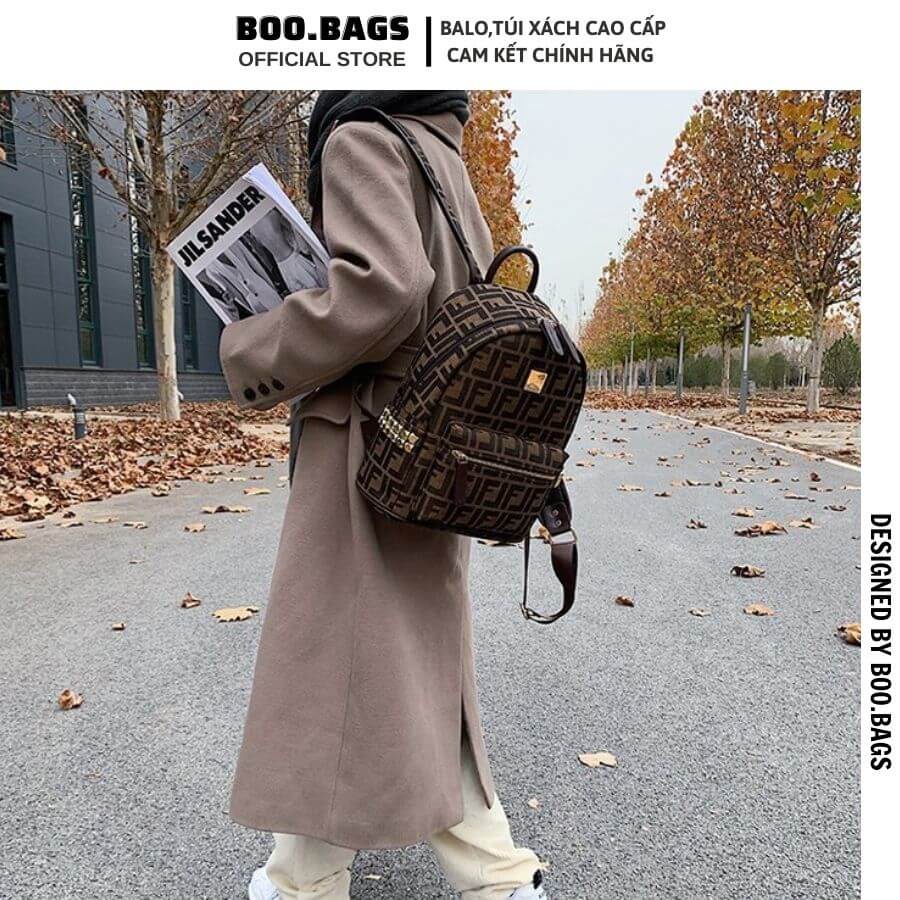 Balo Vải Nữ Đi Học, Balo Nữ Hàn Quốc Thời Trang Ulzzang Vừa Laptop Thêu Chữ K Boobags Boo-016