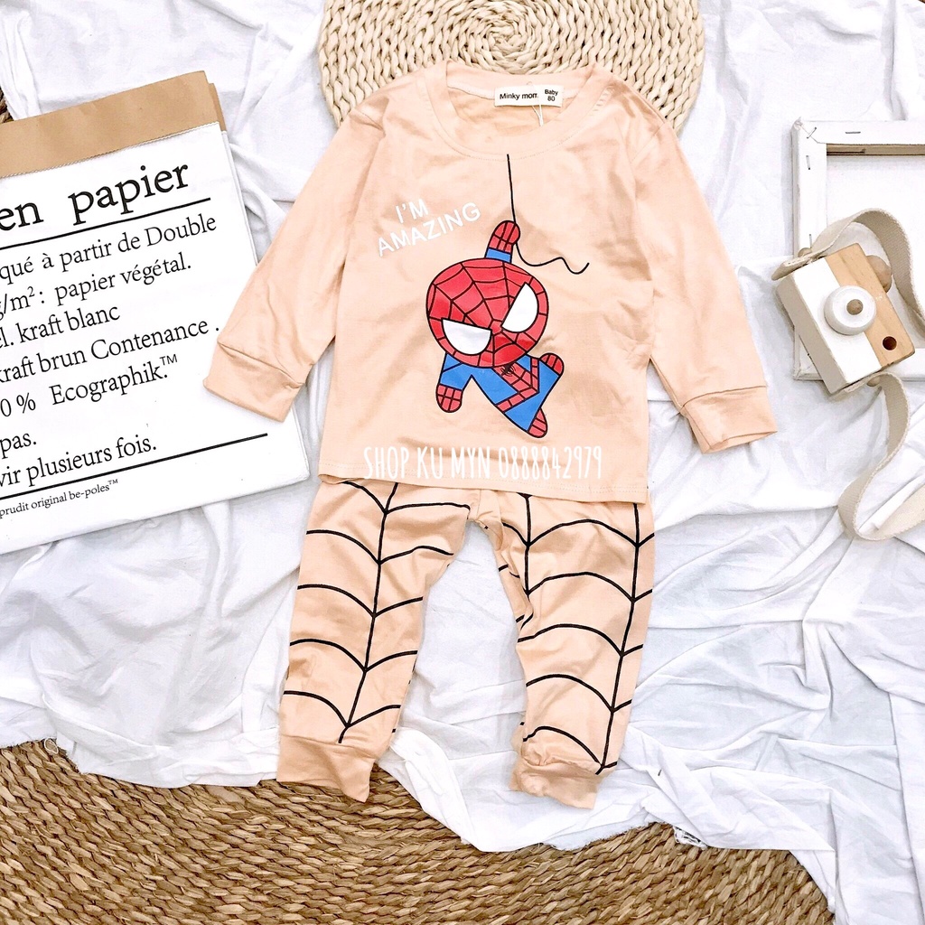 Bộ dài tay Minky mom hoạ tiết siêu anh hùng cho bé trai thu đông  001