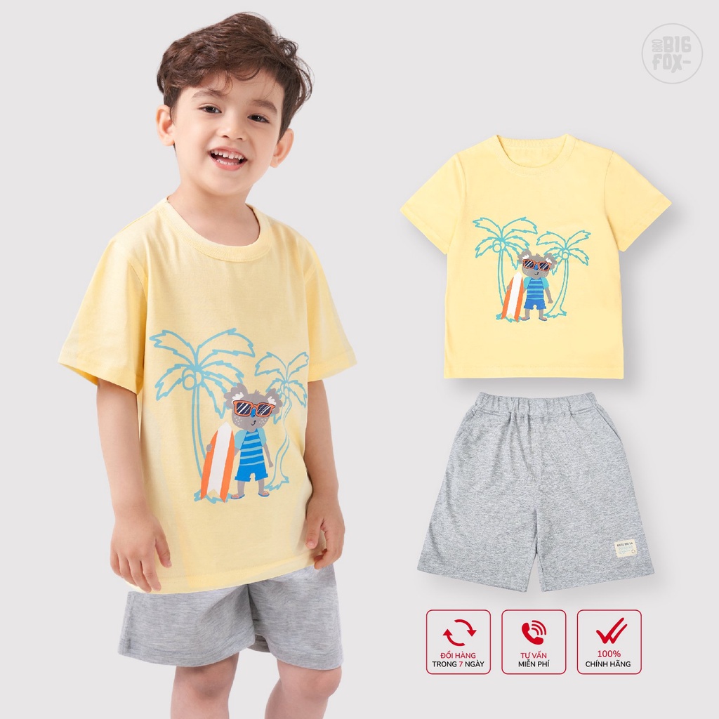 Bộ đồ quần áo cho bé trai cộc tay Bigfox - Miss Meow mặc mùa hè dáng lửng chất liệu cotton size trẻ em 3,4,5,6,7,8 tuổi