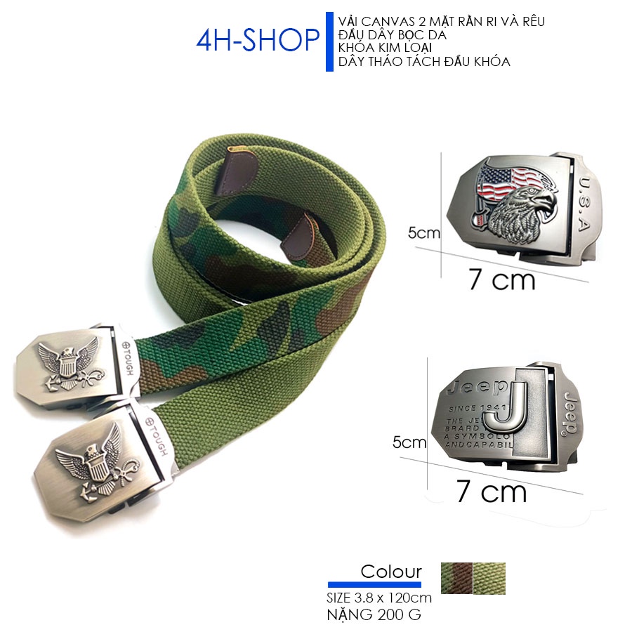 Thắt lưng nam vải bố dày màu rằn ri khóa US dài 120 cm đầu bọc da trẻ trung thanh lịch bền đẹp