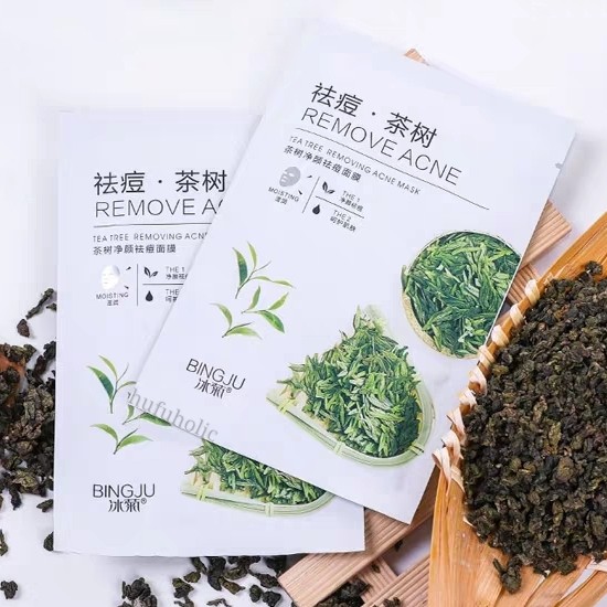 BINGJU – Mặt nạ tràm trà trị mụn Teatree Removing Acne Mask mặt-nạ trà-xanh BIJU01 | Thế Giới Skin Care