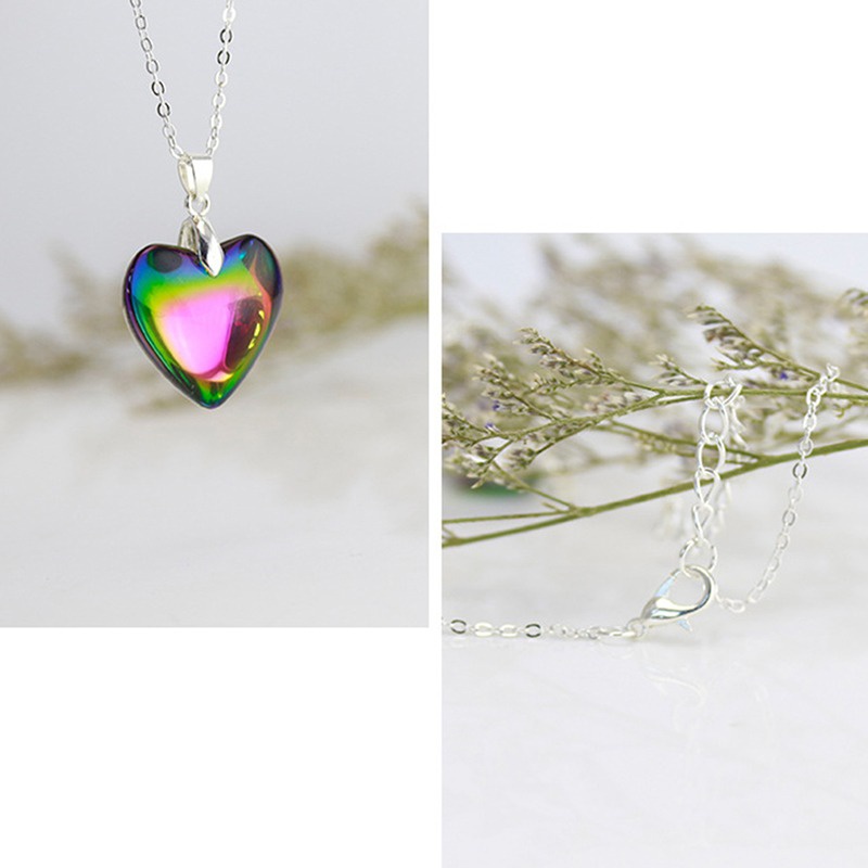 Christmas Gifts Printed Peach Heart Necklace DIY Photo Box Floating Locket Female Multicolor Pendant Necklace