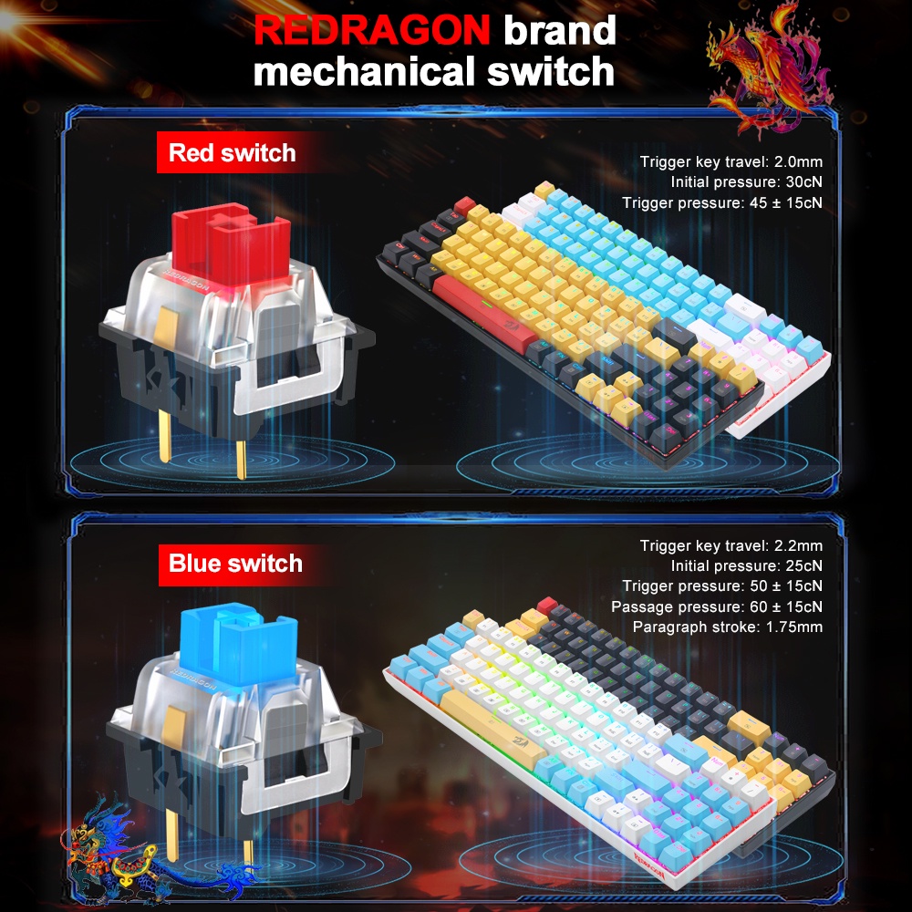 Bàn phím cơ REDRAGON K688 RGB 78 phím có dây cáp tháo được màu sắc tùy chọn
