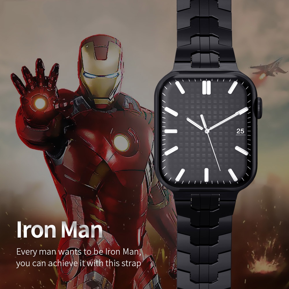 Dây đeo JANSIN kiểu Iron Man thích hợp cho Apple Watch 7 45mm 41mm 44mm 42mm 38mm 40mm Iwatch Series 7 6 Se 5 4 3
