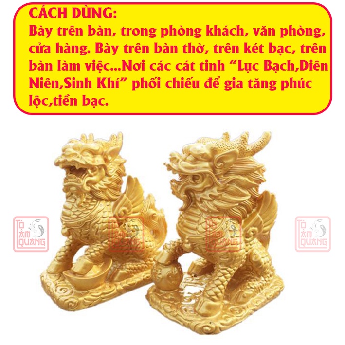 Cặp Kỳ Lân đồng nguyên chất phong thủy cao 12.5cm trang trí bàn thờ, bàn làm việc, nhà cửa - Tài lộc - Hóa giải vận hạn