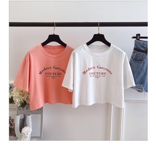 Áo thun croptop cổ tròn in hình ngộ nghĩnh - áo croptop nữ kiểu năng động