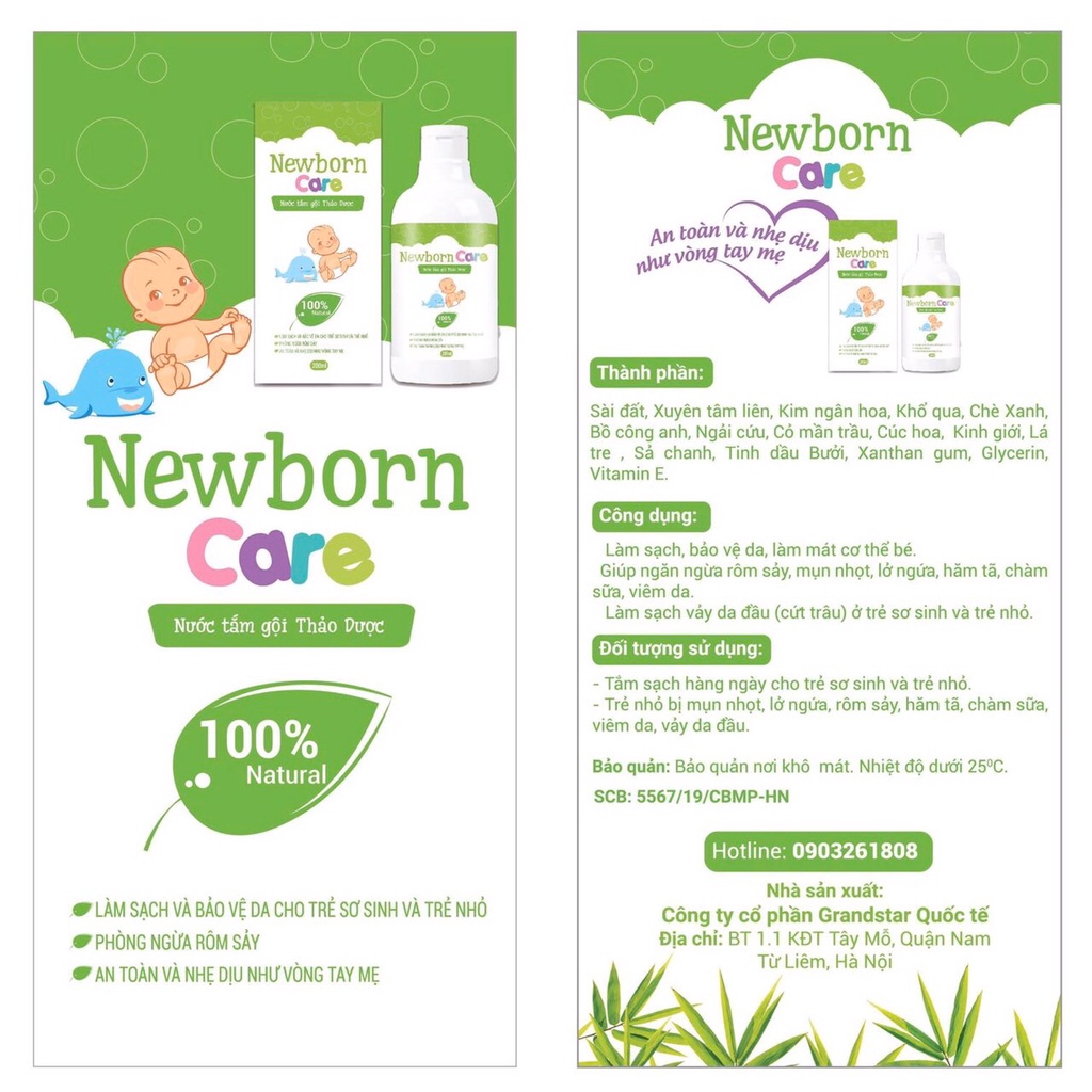 Nước Tắm thảo dược Newborn Care Làm sạch và bảo vệ da bé và cả gia đình khỏi Covid (220ml)