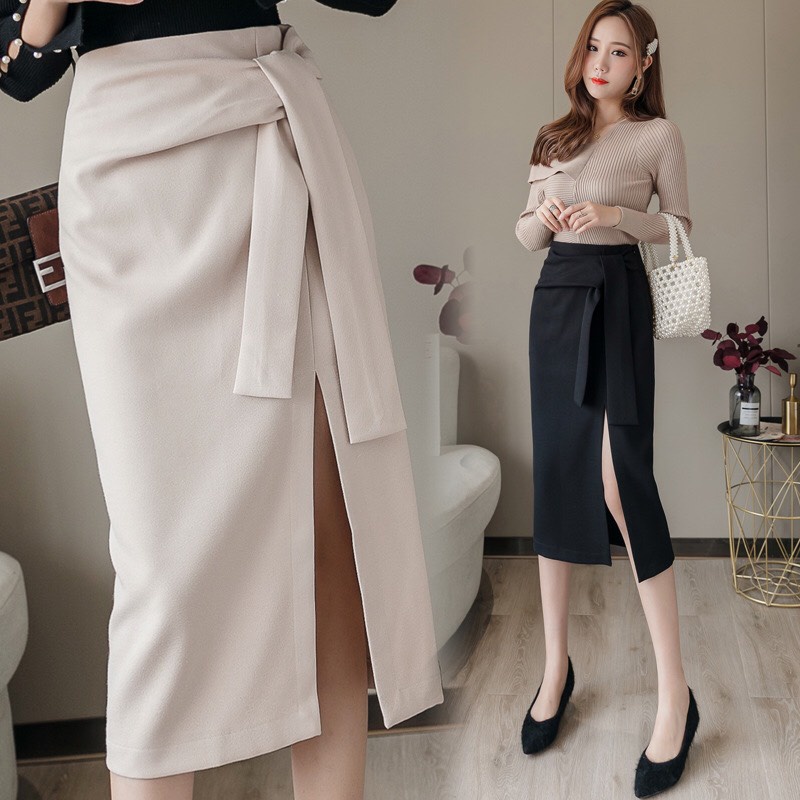 Chân váy xẻ tà cột nơ cao cấp_