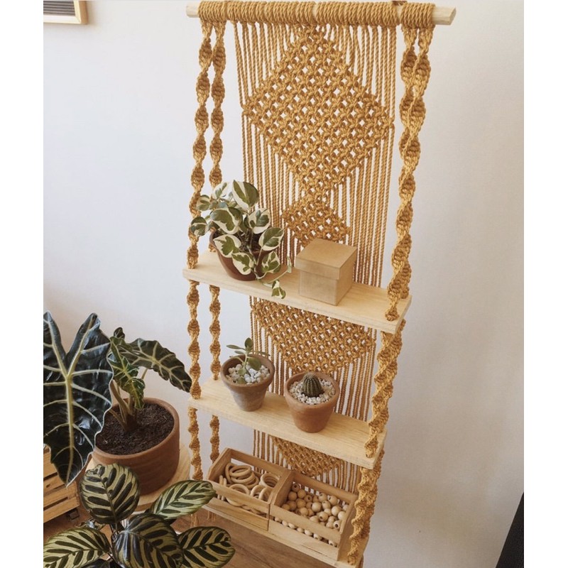 Kệ Treo Macrame 1/2/3/4 Tầng Màu Vàng mù tạt mẫu 007 (Hình chụp thật)