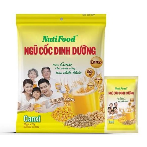 Bột ngũ cốc nguyên cám canxi Nutifood 500g (20 gói)