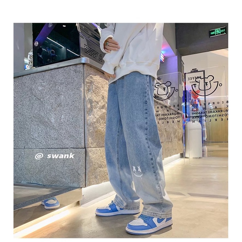Quần jean dài ống rộng màu sắc gradient phong cách hip hop năng động thời trang dành cho nam